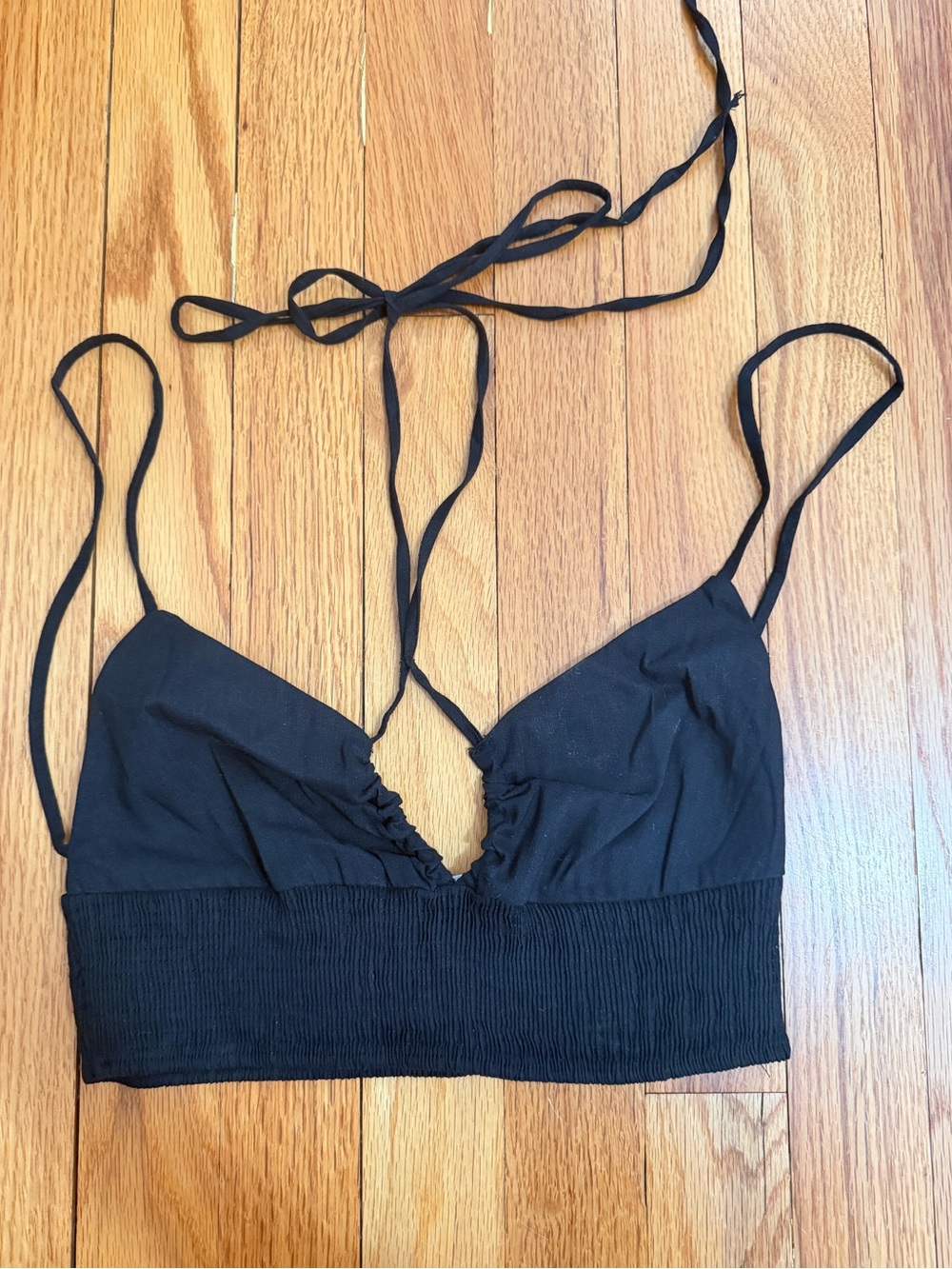 Zara Black Ruched Smocked Bralette
